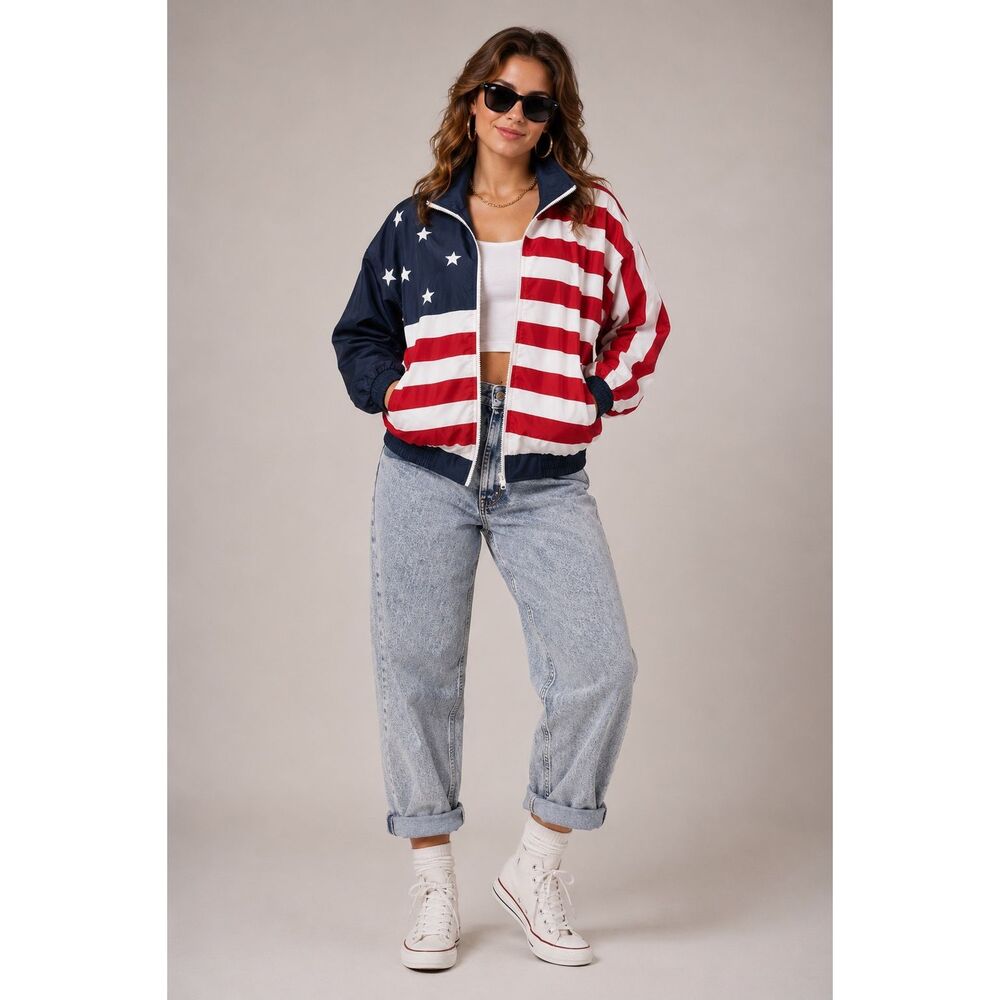 Vintage Oldstock Argee Sports Allover Print American Flag Windbreaker Size M